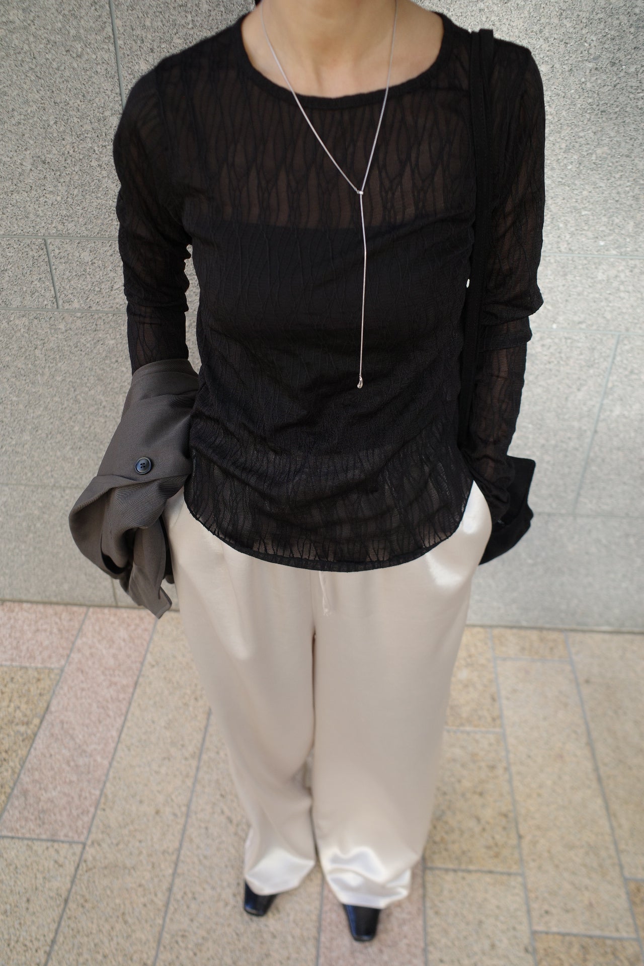 Wave tulle sheer top