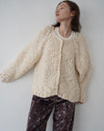 Chunky hand knit crew neck cardigan