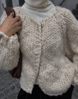 Chunky hand knit crew neck cardigan